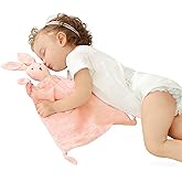 ZIGJOY Bunny Lovey Muslin Cotton Baby Security Blanket Soft Breathable Lovies for Babies Gifts for Newborn Infant Toddler Boys and Girls, Pink