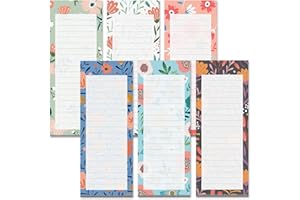MATICAN Grocery List Magnet Pad for Fridge, 6-Pack Magnetic Note Pads Lists, 60 Sheets Per Pad, 6 Cute Floral Designs, Full Magnet Back To-Do-List Notepads