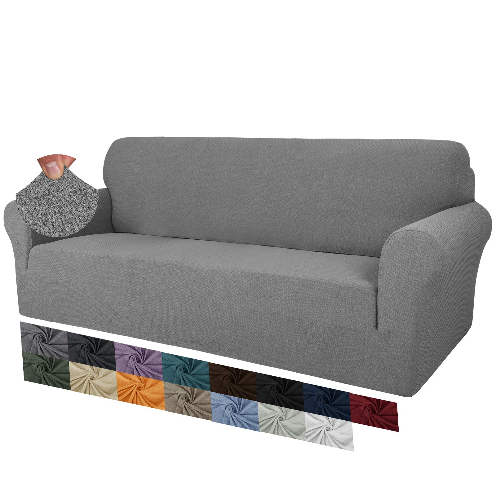 MAXIJIN Creative Jacquard Extra Large Couch Covers for 3 or 4 Seater, Super Stretch Non Slip Sofa Cover for Dogs Pet Friendly Sofa Slipcover Furniture Protector (4 Seater, Light Grey)