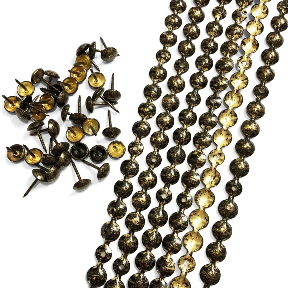 Let's Decorate 10Meters D9.5mm Upholstery Tacks Antique Color Sofa Nailhead Strips,Furniture Bench Sofa Tacks,Loosing Tacks Matched,DIY Furniture Accessory(D:9.5mm Antique)
