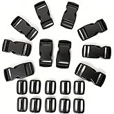 gljyoka Quick Release Buckles 1 Inch - 10 Pairs Heavy Duty Nylon Side Release Buckle & Tri-Glide Slides for Backpack, Dog Collar, Luggage Straps (Black)