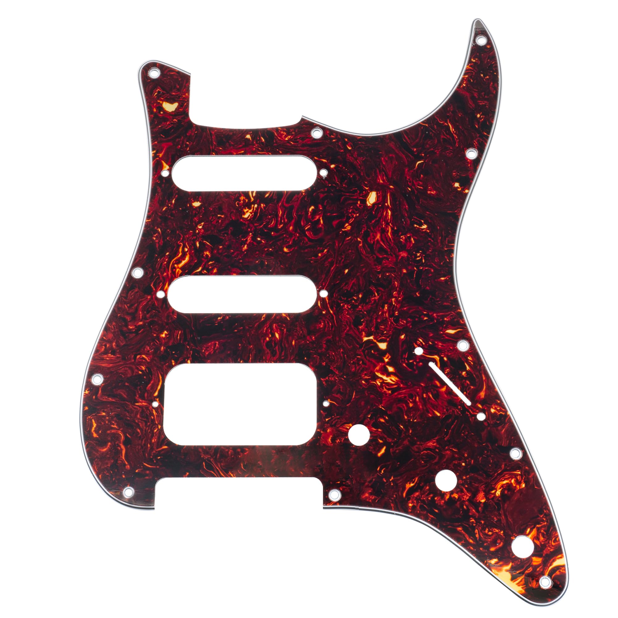 Musiclily Pro 11-Hole Round Corner HSS Guitar Strat Pickguard for USA/Mexican Stratocaster Open Pickup, 4Ply Tortoise