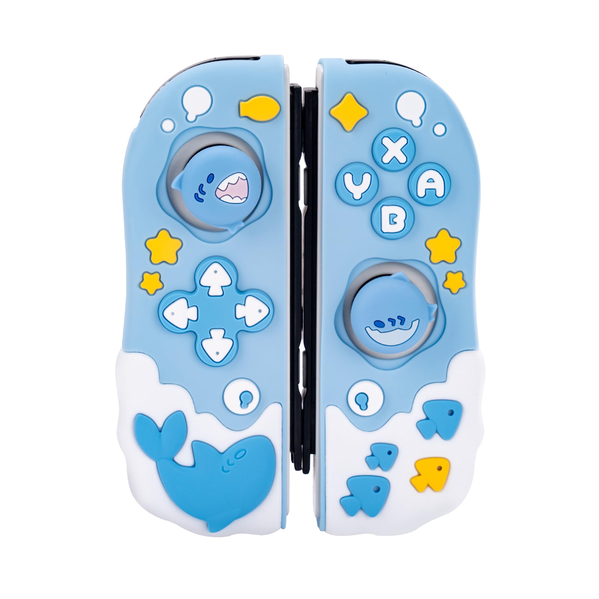 Photo 1 of GeekShare Protective Case for Switch Joy Con Controllers,Soft Silicone Protective Cover with 2 Thumb Grips Compatible with Switch/OLED Joy Cons - Shark Party
