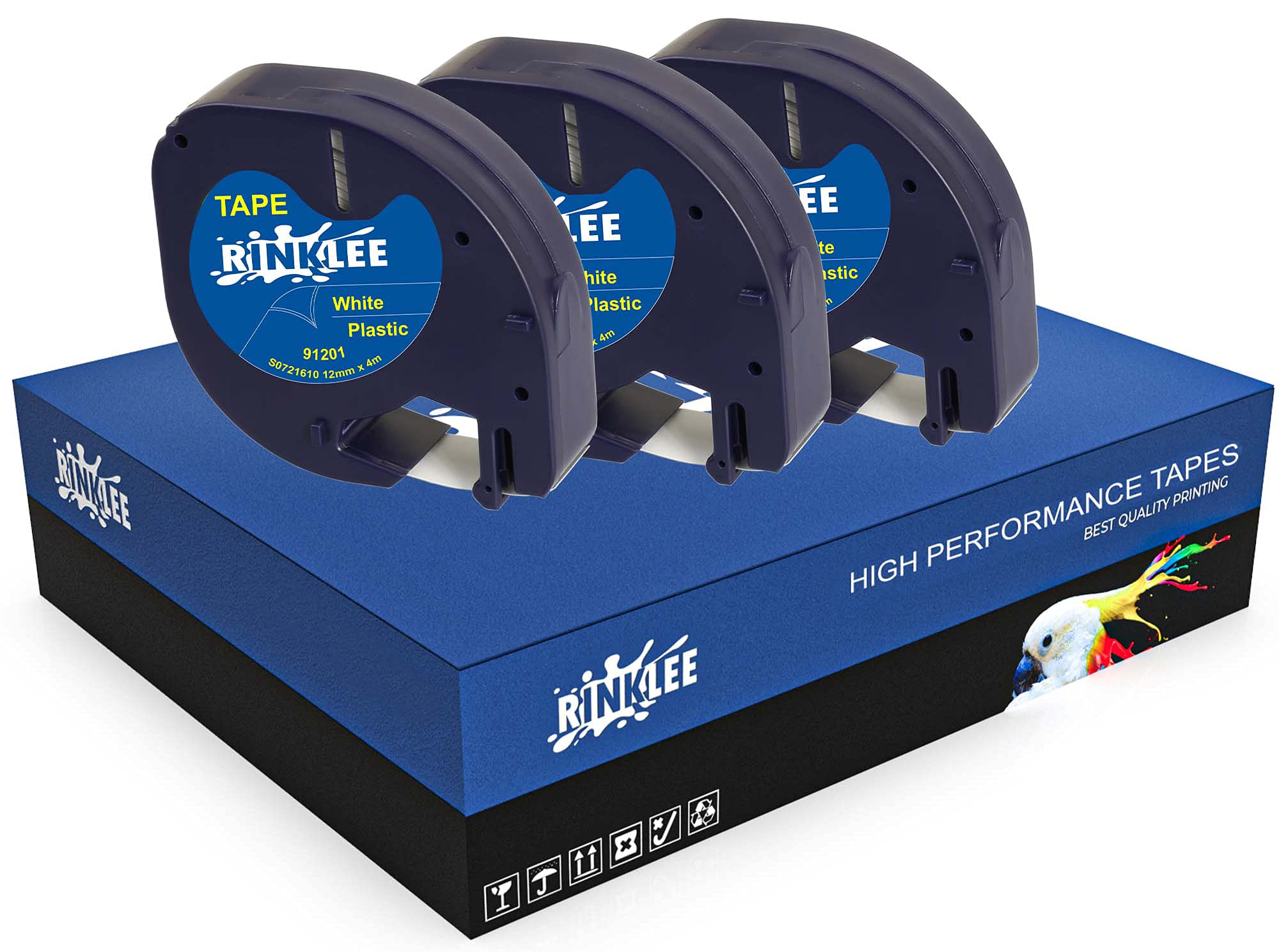 RINKLEE Black on White Plastic Label Tape Compatible with LetraTag LT-100H LT-100T LT-110T QX50 XR XM 2000 Plus | 12 mm x 4 m | 3-Pack