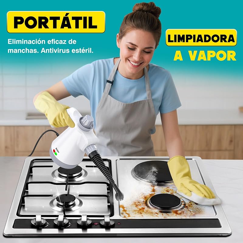 Limpador a vapor portátil de pressão com 12 acessórios e fechadura de segurança, pistola a vapor doméstica multifuncional para limpeza de cozinha, casa de banho, juntas, janelas e gordura