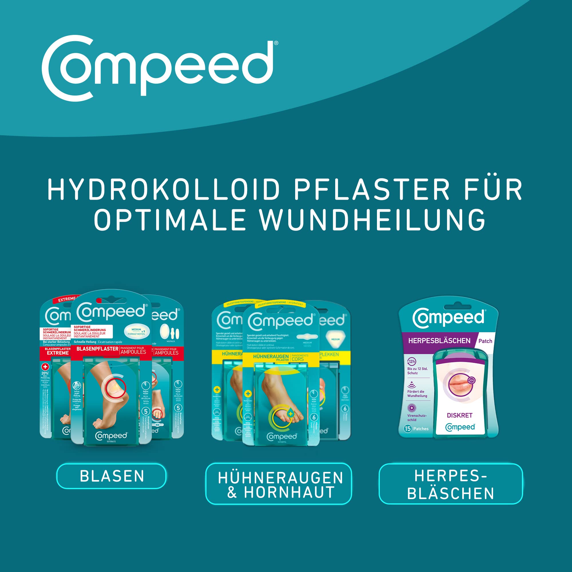Compeed Blasenpflaster Medium - Hydrokolloid-Pflaster - mit Polsterung an der Ferse, schützt vor Druck und Reibung - lindert Schmerzen, zur schnellen Abheilung - 4,2 x 6,8 cm - 12 Stück 6