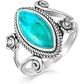 AVECON Turquoise Rings for Women 925 Sterling Silver Stacking Ring Vintage Boho Turquoise Statement Rings for Women Birthday Jewelry Gift Size 5-9