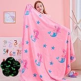 QSTEHEML Mermaid Valentines Day Gifts for Girls,Gifts Toys for Girls Kids,Glow in The Dark Blanket Birthday Soft Luminous Throw Blanket for Age 3-12 Years Old Toddler Teens Child Daughter 50"x60"