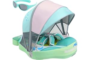 V CONVEY Mambobaby Float with Canopy and Tail New Upgraded Non-Inflatable Baby Pool Float Mambo Float Swim Trainer Solid Infant Swim Float Adjustable Pearl Foam Baby Swim Ring
