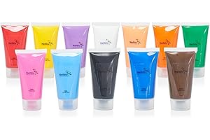 NELIBLU Amazaque Kids Paint Set - Non Toxic Washable Poster Paint for Kids - Smooth and Creamy Blendable Colors - 12 Pieces - Multi Color - Perfect for Arts and Crafts Projects