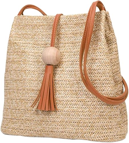 Amazon タッセル付きで大人シンプルデザイン ショルダーバッグ かごバッグ ストロー風 Ssa19 レディースバッグ Brw 並行輸入品 ノーブランド品 ショルダーバッグ