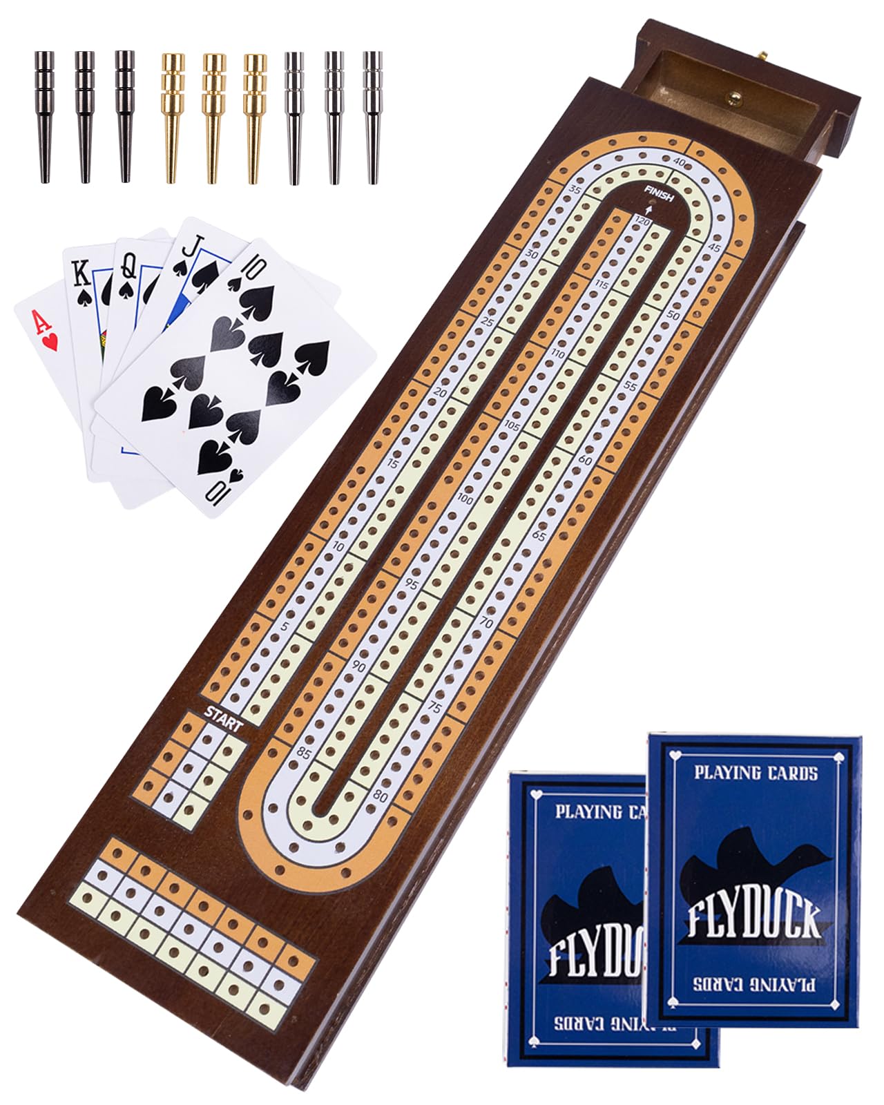 Photo 1 of Wooden Cribbage Board Game Set,Traditional Cribbage Board Game,Solid Wood,3 Track Cribbage Board, 9 Metal Pegs,2 Decks of Playing Cards,Fun Table Game,Game Night, Travel (Manual Included)