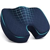 TushGuard Seat Cushion - Memory Foam Cushion for Office Chair, Car Seat, Airplane, Bleacher - Sciatica & Coccyx Pain Relief Desk Chair Cushion for Long Sitting Office Workers, Car Drivers(Blue)