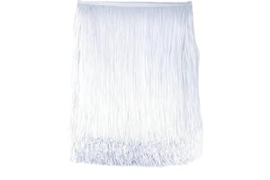 KEHUADIY 10 Yards 12'' Width Fringe Trim Tassel Sewing Trim Lace Polyerter Fibre Tassel for Clothes Accessories Latin Wedding Dress and DIY Lamp Shade Decoration (White)