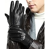 ZLUXURQ Luxury Mens Leather Gloves Cashmere Lined-Soft Comfortable Lambskin Touchsreen