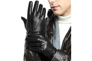 ZLUXURQ Luxury Mens Leather Gloves Cashmere Lined-Soft Comfortable Lambskin Touchsreen