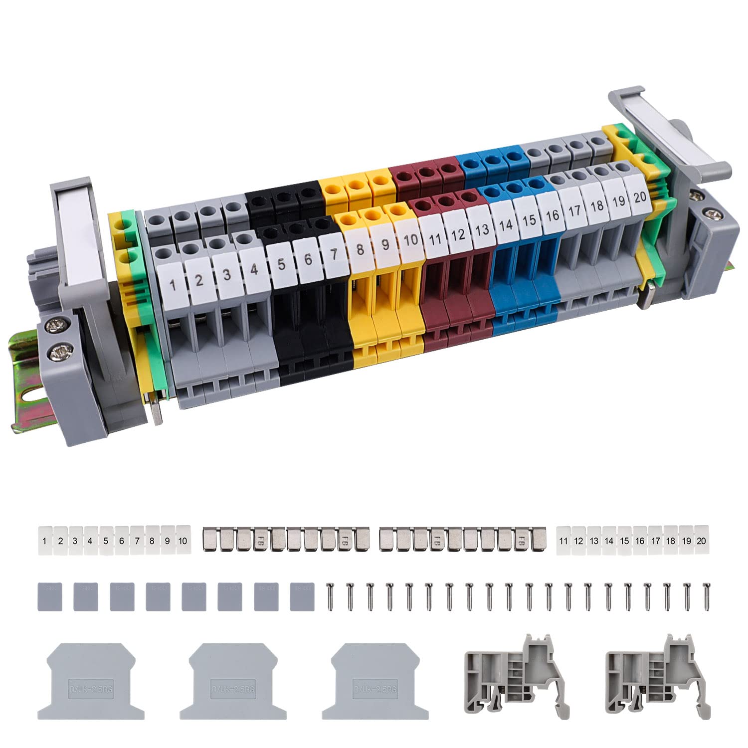 SRJQXH DIN Rail Terminal Blocks, UK/ MBKK2.5 Ground Block End, Connector Bar, Terminal Block Through Terminal Kit, Suitable for DIY Production Automation, Circuit Conversion