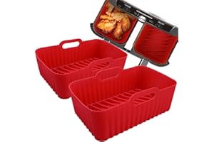 WMKGG Silicone Air Fryer Liners, 2Pcs Air Fryer Silicone Liners, Reusable Rectangular Air Fryer Silicone Pot for Ninja Foodi Dual Air Fryer DZ201/DZ401 Dualzone 8-10 QT, (8.25x5.7'' Red)