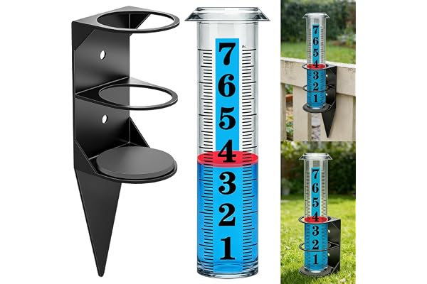 YZDTECH Rain Gauge Outdoor, 7" Easy to Read Rain Measure Gauge with Red Float, Rain Gauges Outdoors Best Rated with Metal Rac