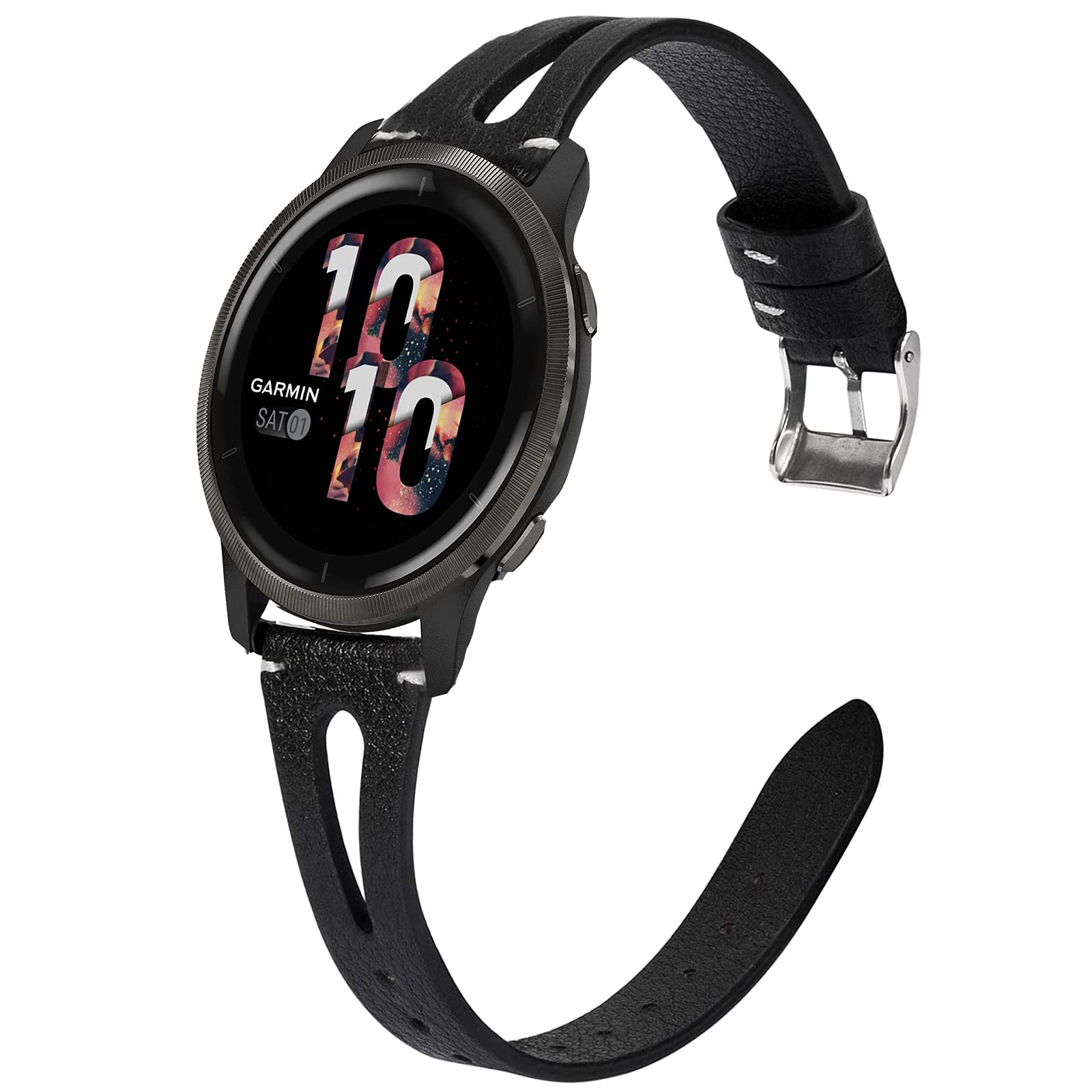 Compatible for Garmin Venu 2S Band, Giaogor Slim Vintage Leather Strap Replacement for Women, Man, Wristband Accessories Compatible for Venu 2S / Venu 2 Smartwatch (Black, Venu 2S)