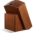 ENOKING 15 Slots Universal Knife Block, Acacia Wood Knife Block without Knives, Knife Holder for Kitchen Counter- Wider Angled Openings for Keeping Knives Sharp