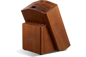 ENOKING 15 Slots Universal Knife Block, Acacia Wood Knife Block Without Knives, Knife Holder for Kitchen Counter- Wider Angle