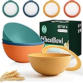 Homienly Wheat Straw Bowls with Lids Salad Bowl 40 OZ Unbreakable Cereal Bowls for Kitchen, RV, Lunch Microwave Safe Camping Bowls Dishwasher Safe Soup Bowls Reusable Food Storage Bowls Multi, 4 Sets
