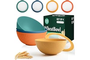 Homienly Wheat Straw Salad Bowls with Lids, 40 OZ Large Soup Bowls for Camping - Leak Proof, Portable Unbreakable Salad Conta