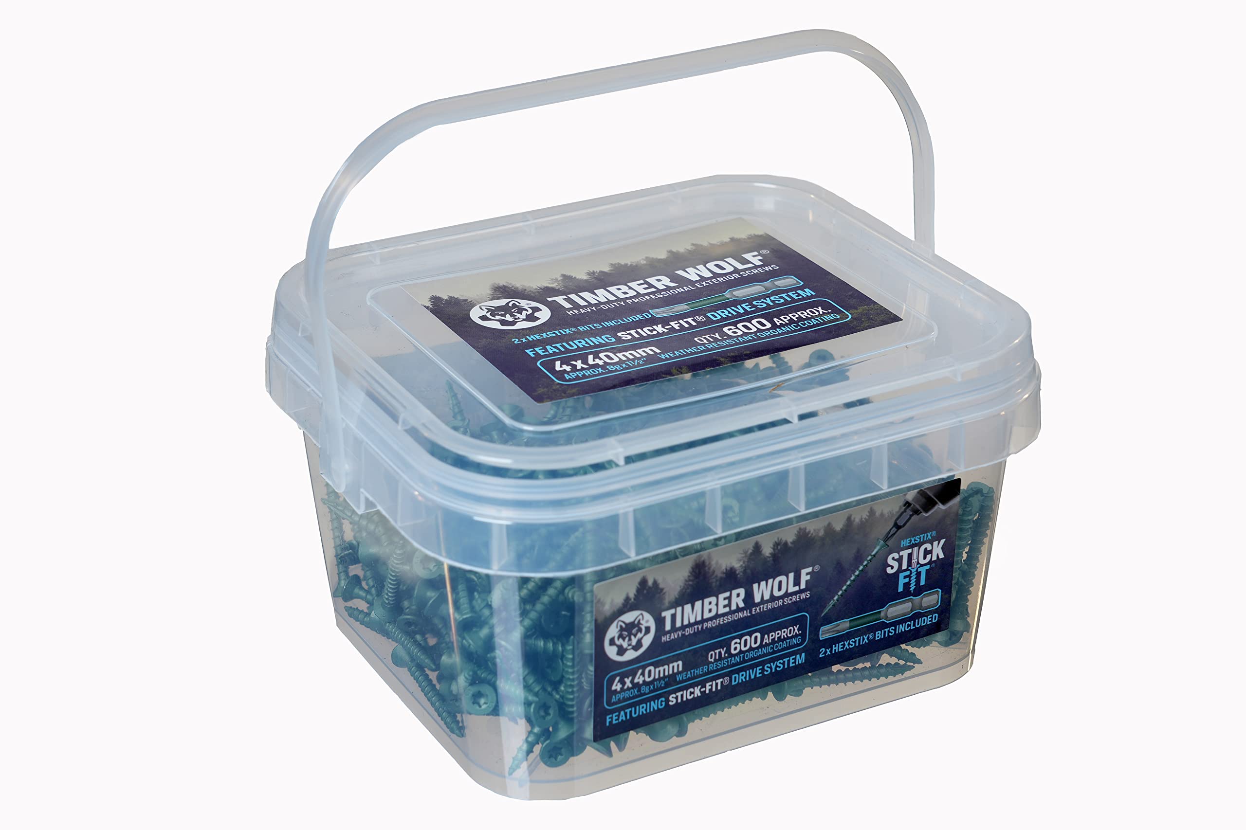 Timber Wolf Exterior Woodscrews - 4.0 x 40mm - Tub of 600, Green