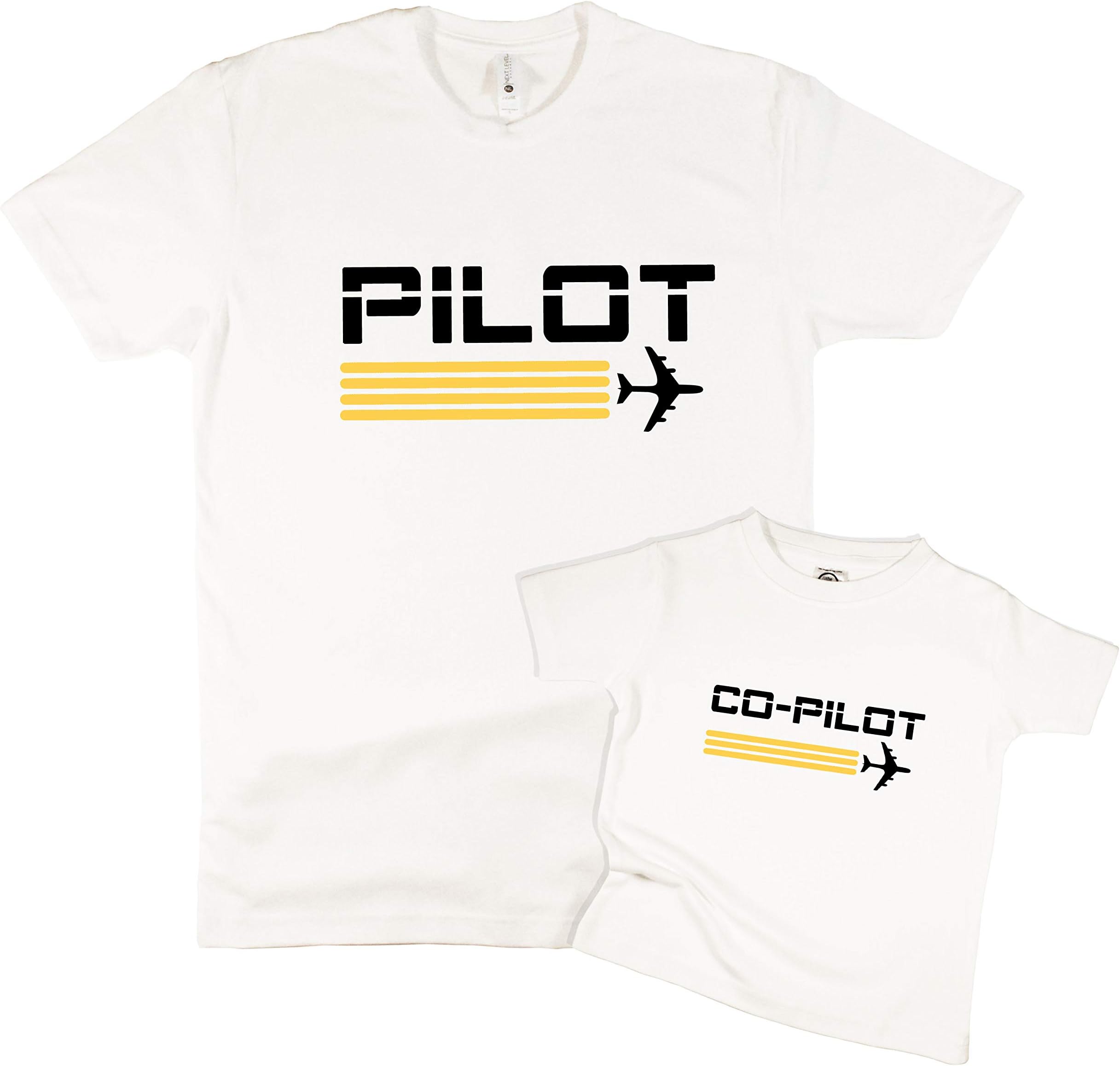 The Spunky Stork Pilot Co-Pilot Matching Daddy & Me Adult Baby Toddler T Shirt (Each Sold Separately)