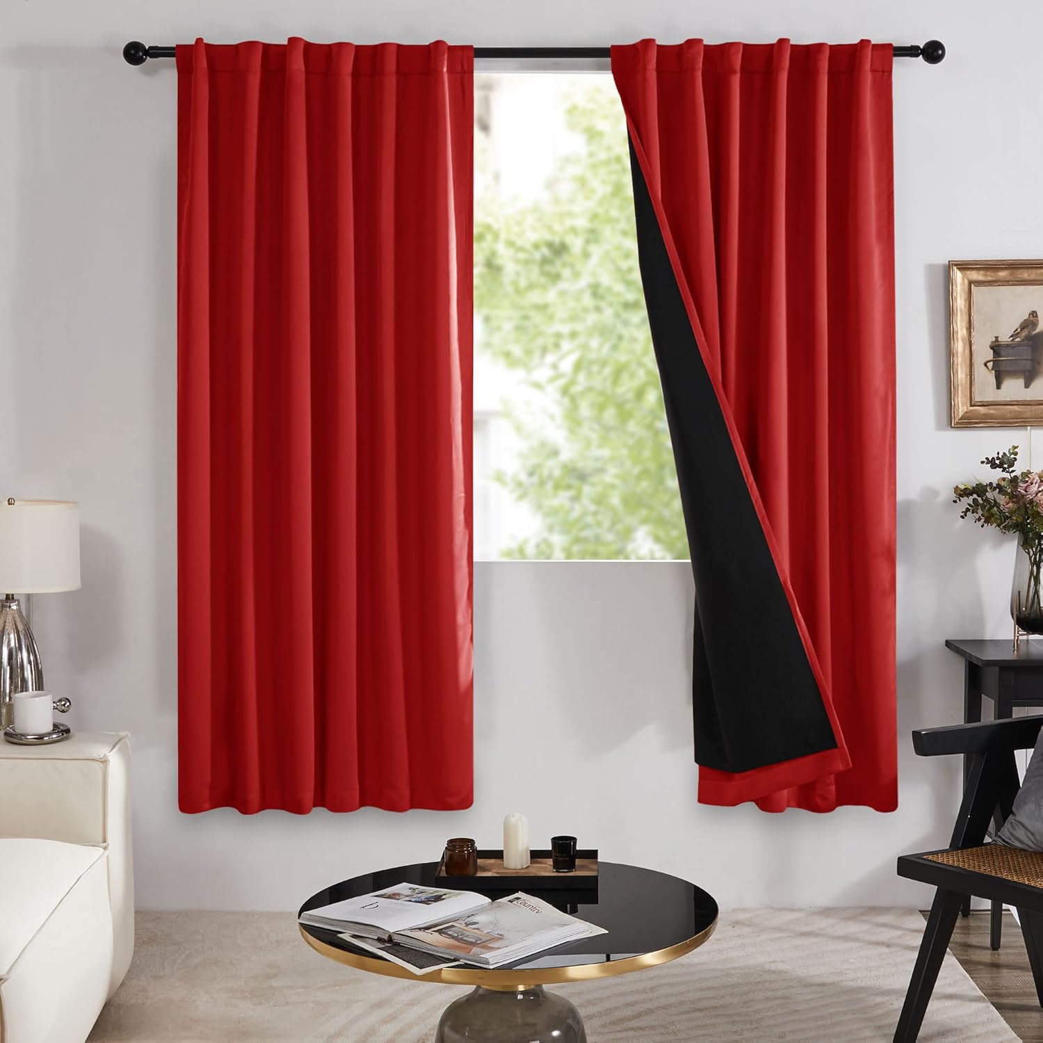 Outdoor Curtains - Deconovo Full Black Out Curtains - Super Thick and Soft Thermal Window Curtains, Back Tab Curtains, 100% Light Blocking Drapes with Black Back for Patio (52W x 72L Inch, Bright Red, 2 Panels)