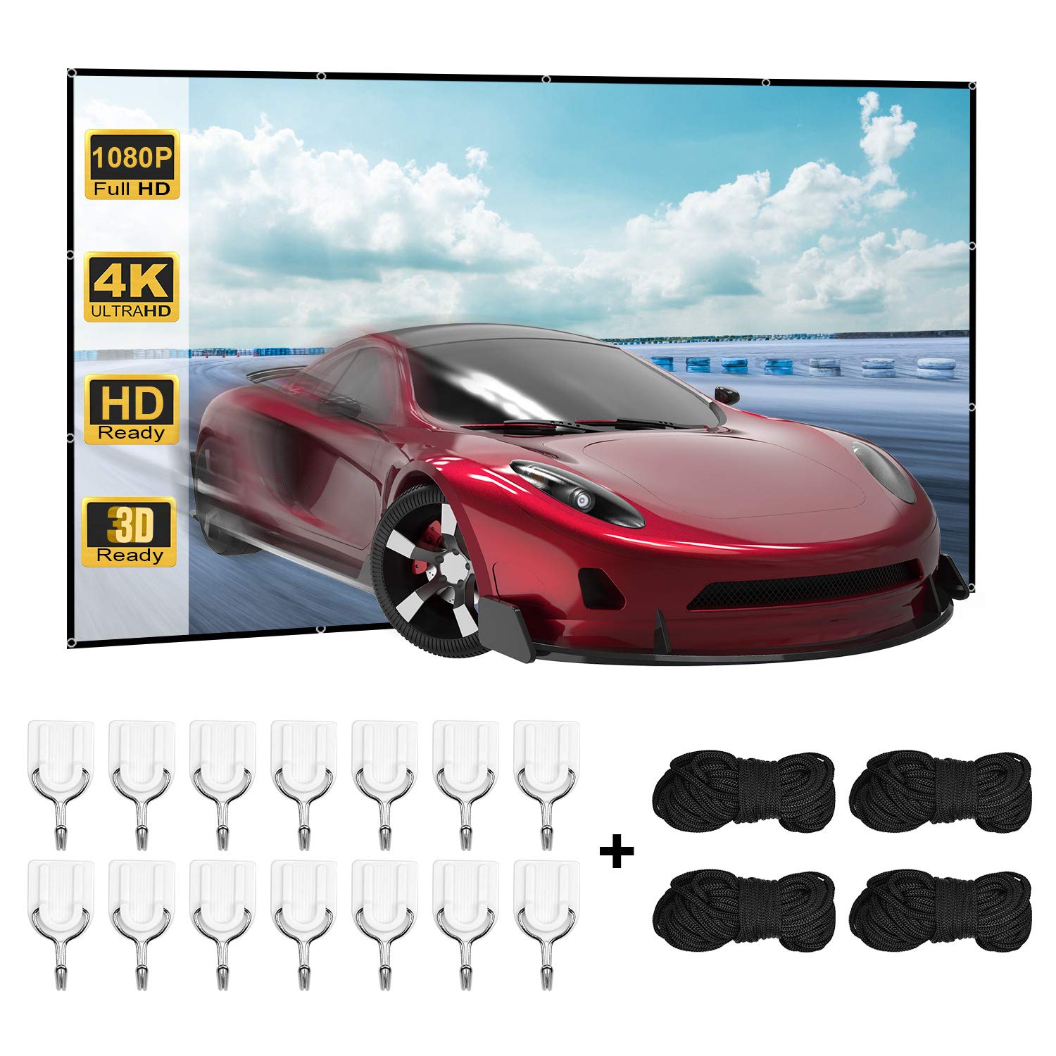 Projector Screen 16:9 HD Foldable Screen for Projector, Portable Movie Screen, Home Theater Cinema Indoor Outdoor Classroom Usage (100 inch)