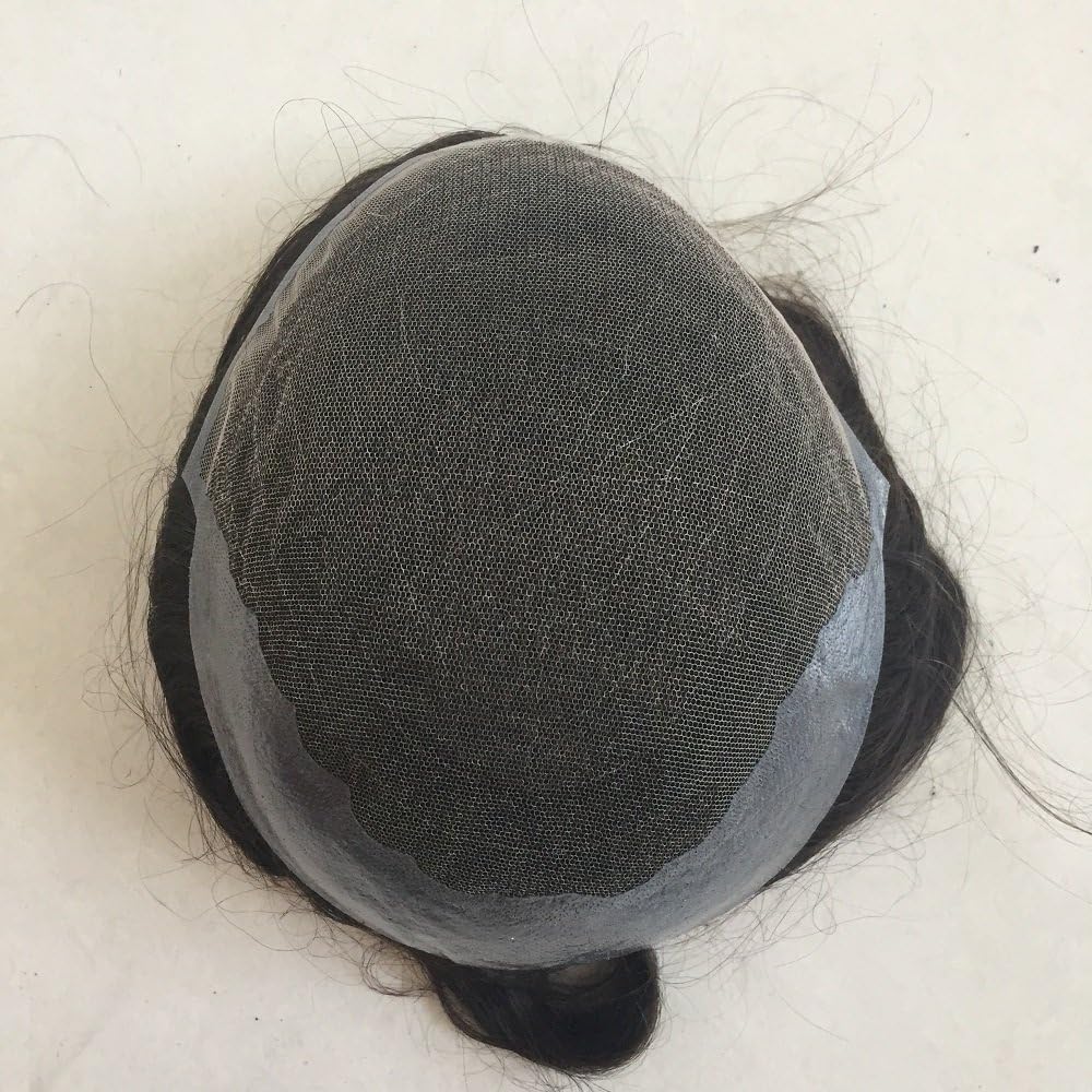 French Lace With Skin On Sides Hair Piece Human Hair Men's Toupee Hair Repalcement System 8x10 Darkest Brown #2
