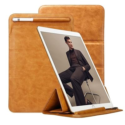 TOOVREN Trifold Case Sleeve for New iPad Air (3rd Generation) 10.5''/ iPad Pro 10.5'' 2017 / New iPad 10.2'' 2019 with Apple Pencil Holder Leather PU Slim Protective Microfiber Pouch Cover(Brown)