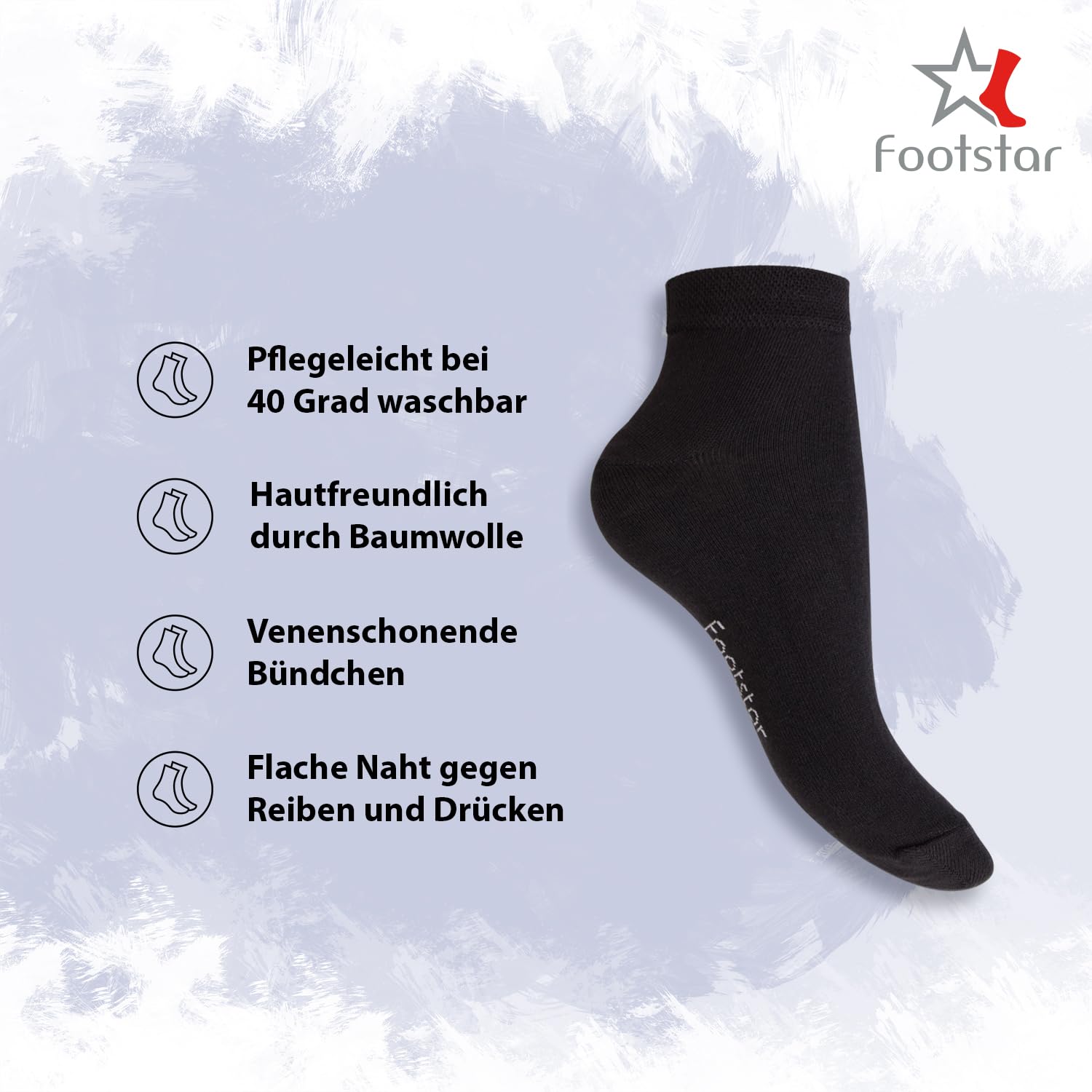 Footstar EVERYDAY! 10 Paar Damen Herren Quarter Socken - Schwarz 39-42 2