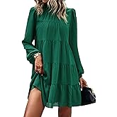 KIRUNDO Long Sleeve Baby Doll Dresses Women 2026 Casual Spring Summer Ruffle Mock Neck Tiered Mini Flowy Swing Shift Dress