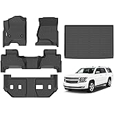 GINOWY-Floor Mats & Cargo Liner for Chevy Suburban/GMC Yukon XL 2015-2020 (2nd Row with Bench Seat), TPE All Weather Suburban Car Mats, Custom Non-Slip Trunk Mat Liners Suburban Accessories Black