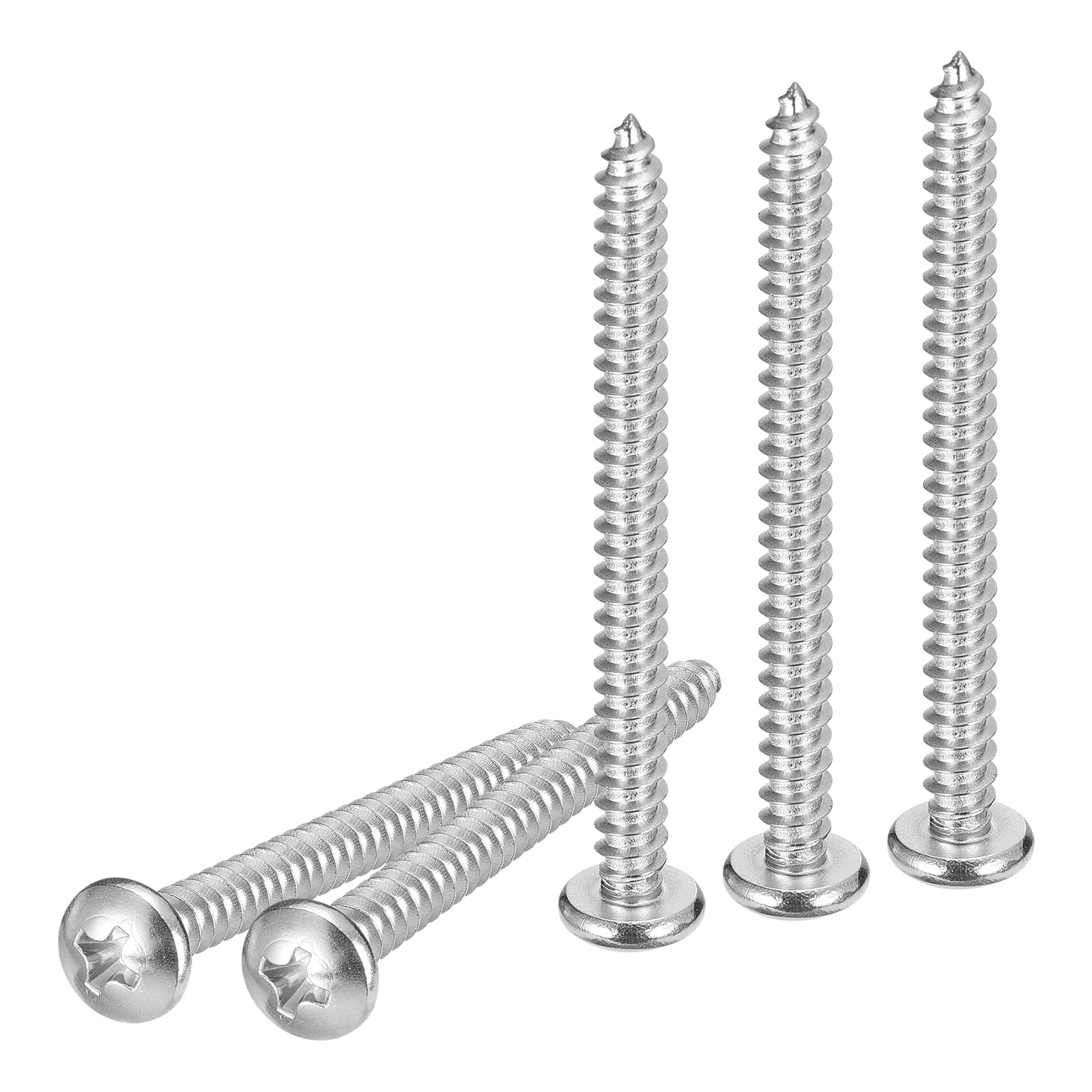 DTGN #10x2-1/4" Phillips Pan Head Self-tapping Screw - 25Pack - Bright Finish 304 Stainless Steel Sheet Metal Screws Wood Screws