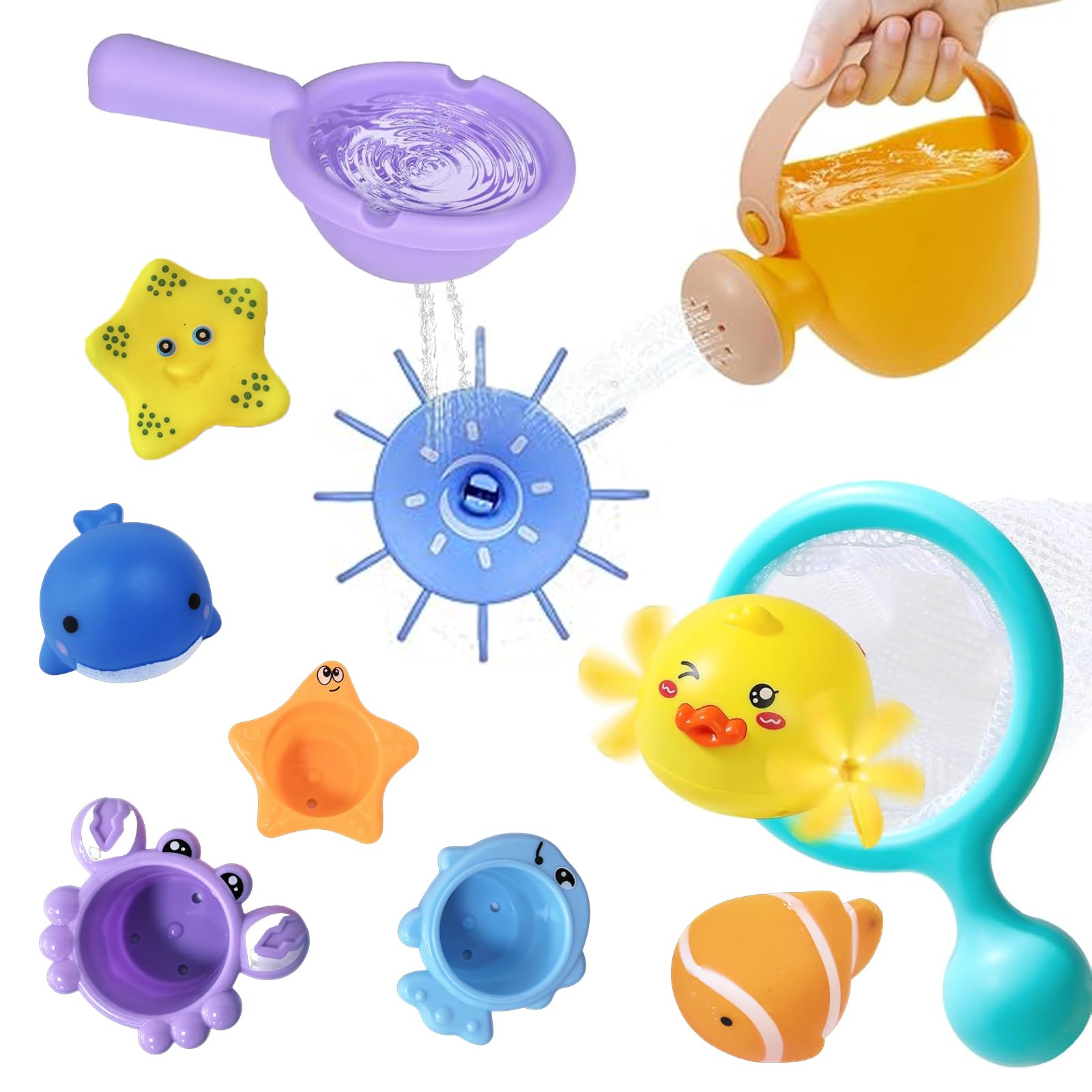 Baby Bath Toys – 11 PCS Mould-Free Water Play Set for 1, 2, 3, 4 Year Old Toddlers, Bath Cups, Watering Can & Sea Animals, Safe Bath Toys for Boys & Girls, Perfect Swimming Pool & Bathtub Present