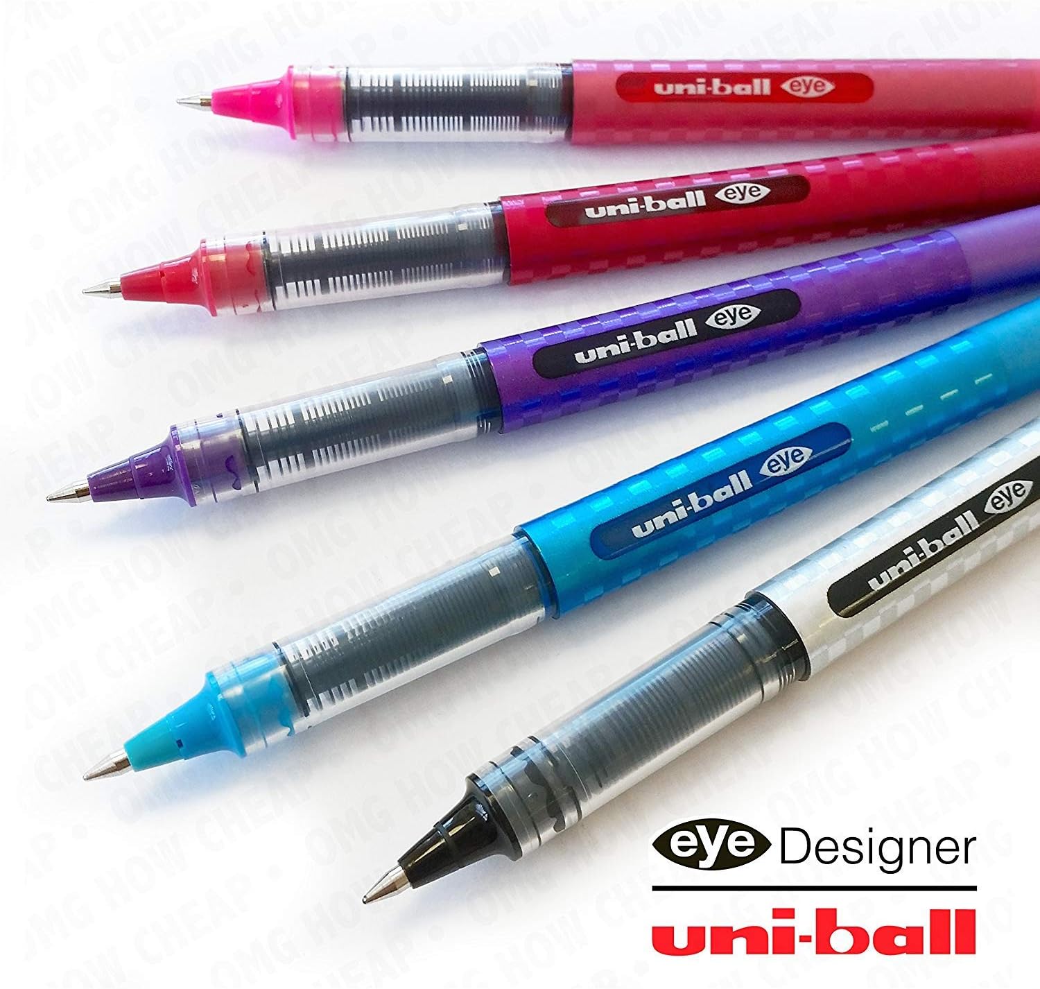 Uni-Ball Eye Designer Rollerball, Pack of 5, Black, Light Blue, Violet, Wine Red, and Pink, UB-157D