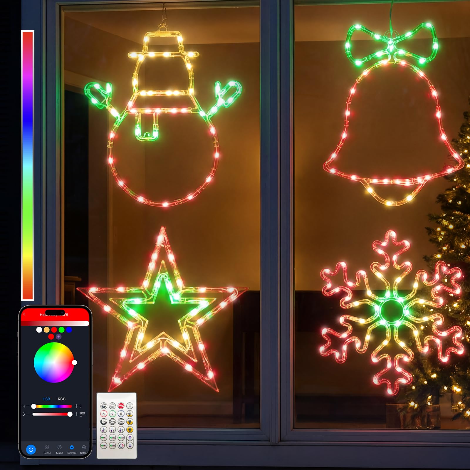 Photo 1 of 15'' Smart Christmas Window Lights 4 Pack, Color Changing Window Silhouette Lights, Timer, App Control, Music Sync, Bells, Snowflake, Star, Lighted Christmas Decorations for Indoor Outdoor