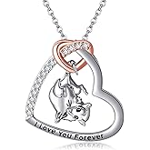 JERWLI Sterling Silver 925 Owl/Red Panda/Blue Bird/Monkey/Wolf/Raven/Turtle/Possum/Bearded Dragon/Flamingo/Platypu/Raccoon/Robin Bird/Fox Necklace Heart Pendant Animal Jewelry Gift For Women