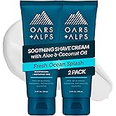 Oars + Alps Soothing Men's Shaving Cream, Dermatologist Tested and Infused with Aloe and Coconut Oil, Fresh Ocean Splash Scent, TSA Friendly, 3.4 Oz, 2 Pack