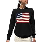 Women American Flag Sweater Long Sleeve Crew Neck Loose Fit Knit Pullover Tops USA Casual Loose Pullover Sweater