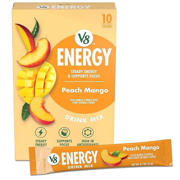 V8 ENERGY PEACH MANGO ENERGY DRINK POWDER, .10 OZ PACKET (10 COUNT)