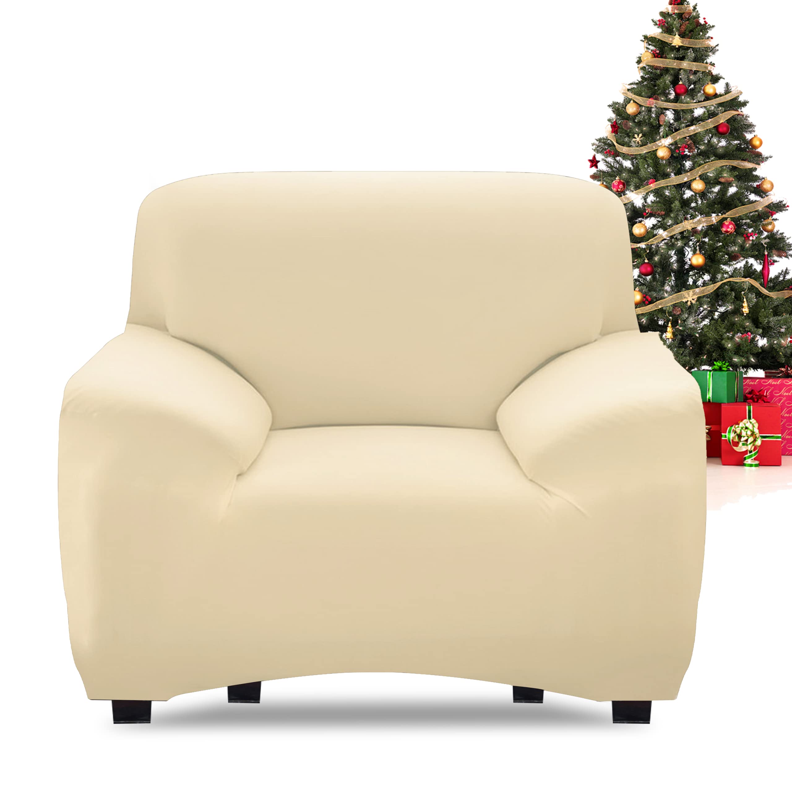 FIGOOO High Stretch Sofa Covers 1 Seater Sofa Slipcover Universal Spandex Fabric Anti-Slip Couch Cover Furniture Protector Cover for Dogs Cat Pet (1 Seater,Beige)