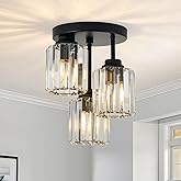 addigi 3-Light Modern Semi Flush Mount Ceiling Light, Crystal Ceiling Light with Clear K9 Crystal Shades, Black Close to Ceil