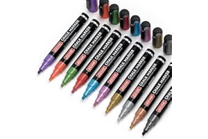 ZEYAR Liquid Chalk Marker Wet Erase Marker, Reversible Tip- Bullet & Chisel: 4mm&2.5mm, 10 Colors, Writes on Nonporous Chalkboards, Bistro Boards, Windows and Plastic (10 Metallic Colors)