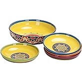 Bico Tunisian Ceramic Pasta Bowl, Set of 5(1 unit 214oz, 4 units 35oz), for Pasta, Salad, Microwave & Dishwasher Safe