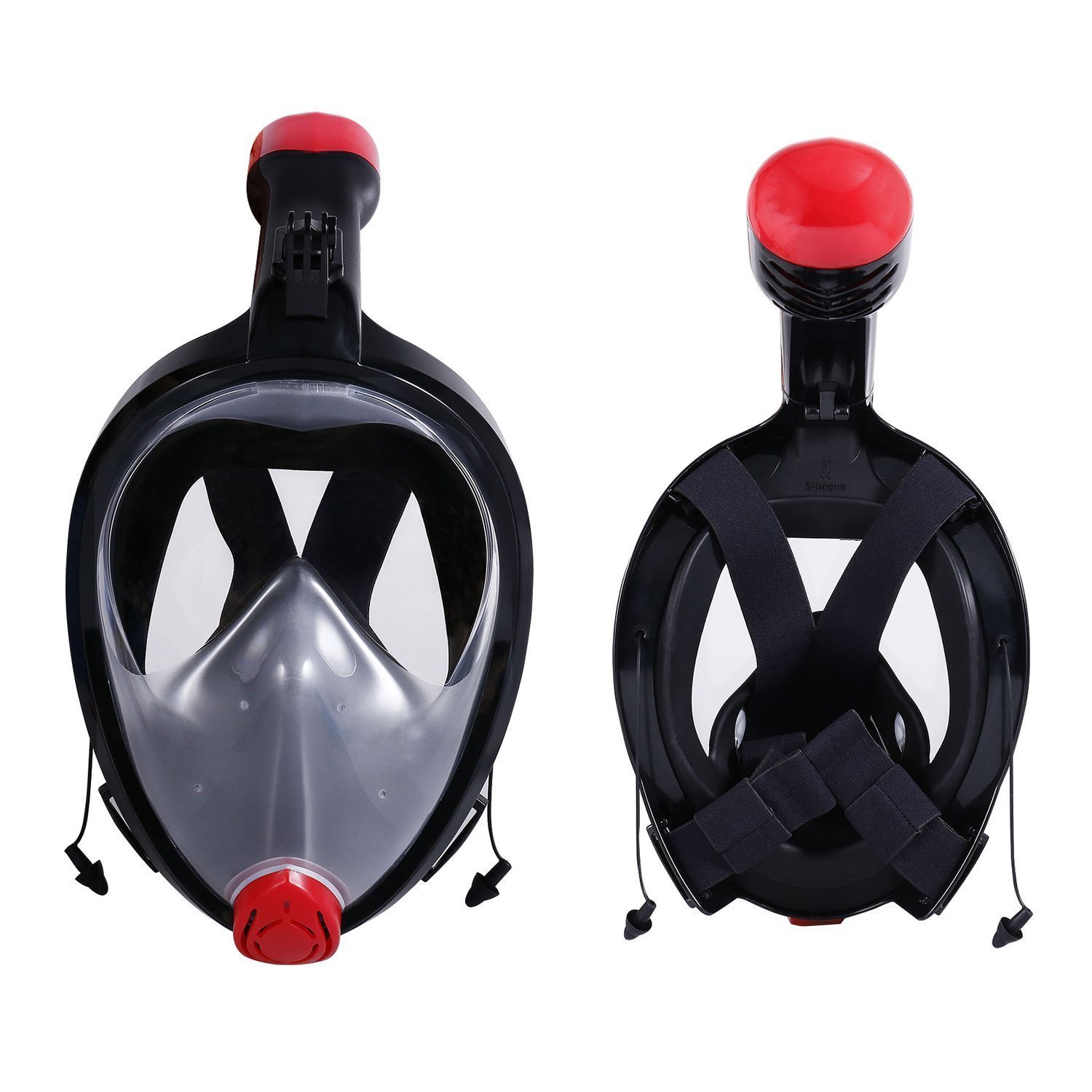 VEY Full Face Snorkel Mask, Foldable 180° Panoramic View Easy Breath Compatible Scuba with Anti-fog and Anti-leak Diving Gear for Adult and Youth (Black, S/M)